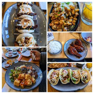 Korean Tacos, Pork belly buns, BBQ drums,  Tofu Bibibob, veggie pancake, deep fried siomai