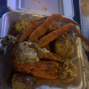 Another picture of the crab boil with egg potatoes, corn sausage