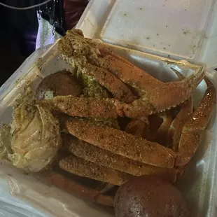 Crab. Boil with potatoes, corn, and sausage.