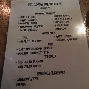 Liquor list 2/2/18