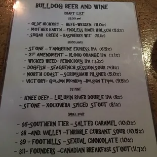 Beer list for 2/2/18