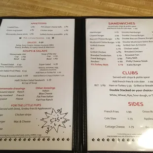 the menu and prices