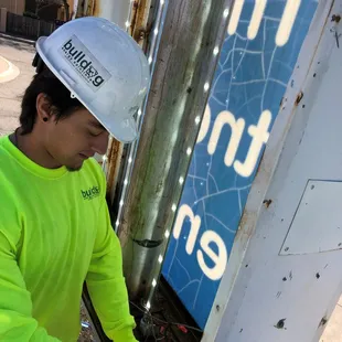 LED lighting install for illuminated outdoor sign