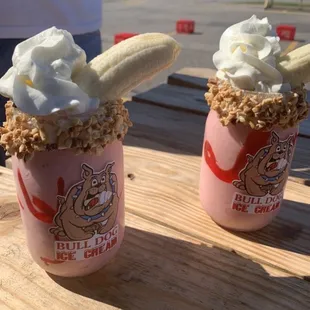 Strawberry Banana Specialty Milkshake with glass Mug