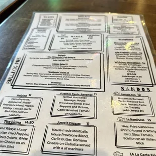 the menu for the restaurant