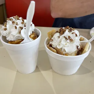 Peach Shortcake &amp; Butter Pecan Sundae.  The shortcake has homemade cookies! They were both delicious!
