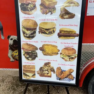 a menu for burgers
