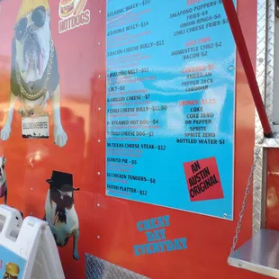 a menu for a dog food truck