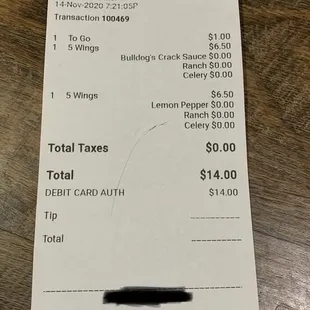 A picture of the receipt.