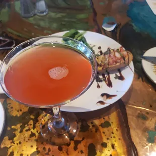 Pomegranate martini and guest star shrimp buschetta