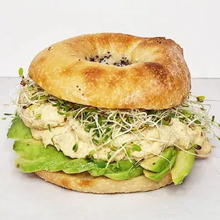 Whats a HAS? House made hummus, avocado, and sprouts. Thats what! Take it a step further and put it on a bialy to make the whole thing VEGAN