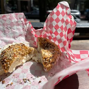 Everything bagel at 12 o&apos;clock. So good!!