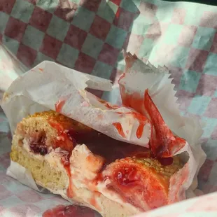 Salt bagel with strawberry preserves and honey walnut CC