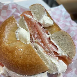 Bagel with cream cheese and lox