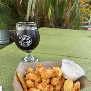 Sweater beer and cheese curds