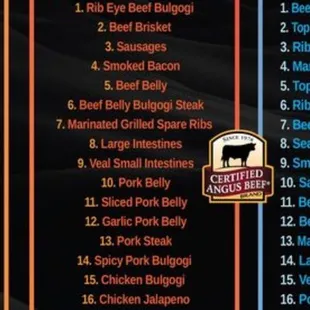 This is the menu I ordered from