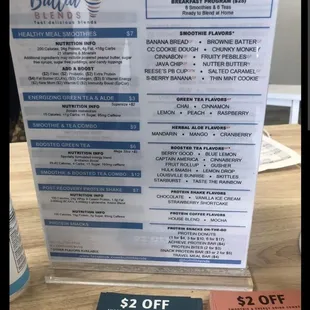 a menu and price card