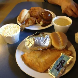Flounder and chicken for lunch.