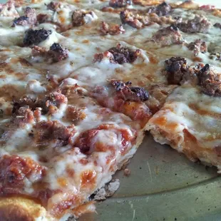 Meatball pizza. (Half price 14 inch thin crust pizzas on Wednesdays)