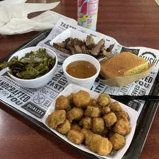 1/3 lb Brisket Plate corn bread greens