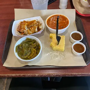 Chopped Chicken Plate, collards and Brunswick Stew. Ok