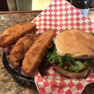 American cheese burger and JoJo Potatoe wedges.
