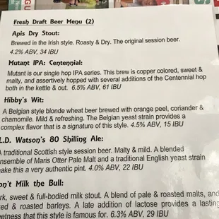 a list of beers