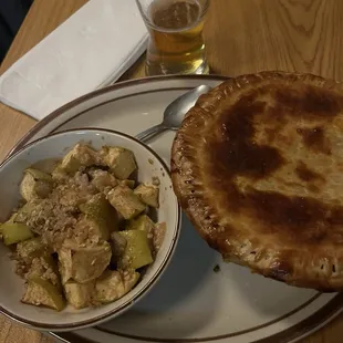 Chicken pot pie special, with apple crisp
