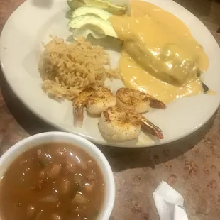 Chili Relleno with Grilled Jumbo Shrimp