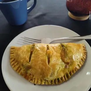 Chicken pesto, tomato and mozzarella hand pie