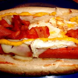 Substantial breakfast hot dog