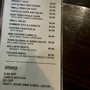 Happy hour menu as of 10/1/2022.