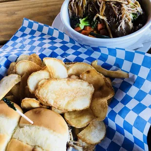 Pork sliders and pork bento.