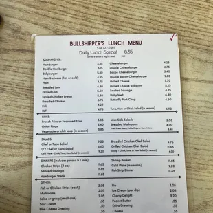 Lunch menu