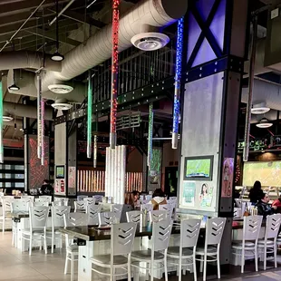 tables and chairs in a restaurant
