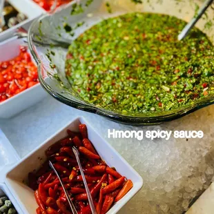 One of the spicy sauce. Mix with the pickled red mini peppers.