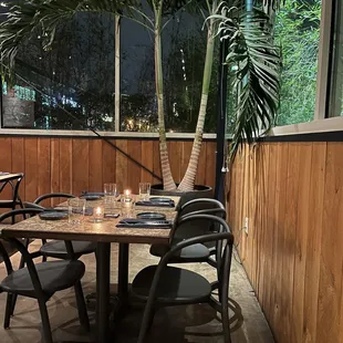 a table and chairs in a restaurant