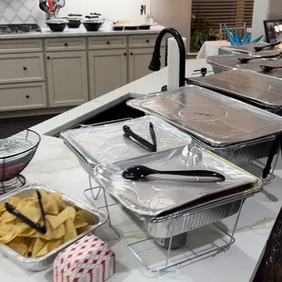 Chips and set up prior to serving.  Well done!