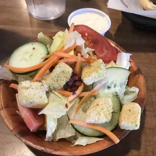 The side salad is fresh and crisp. Perfect size.