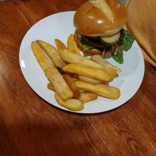 Half pound burger which is actually two patties