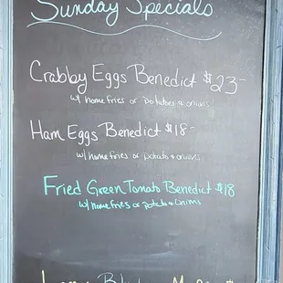 Sunday specials menu