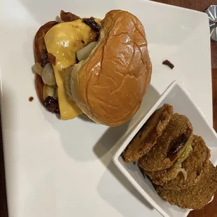 Brisket smash burger with fried green tomatoes