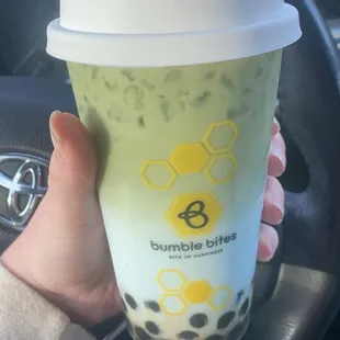 Matcha blue moon milk tea w/ boba added