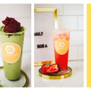 Enjoy our variety of bubble tea and mojito green teas!