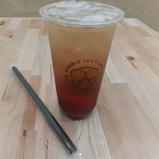 Strawberry fruit tea with boba
