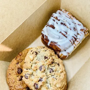 two cookies and a pastry