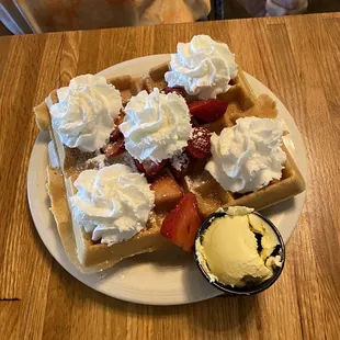 Belgium waffle with strawberries