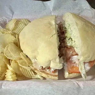 Old Rancher (turkey, Swiss and bacon with ranch) and side of potato chips.