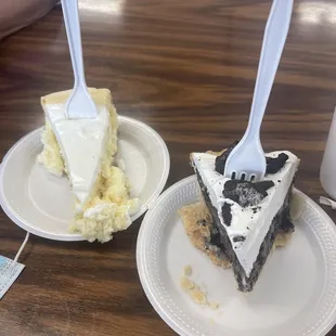a slice of cake and a slice of ice cream pie