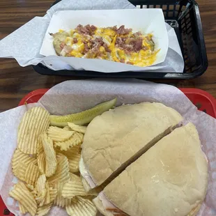 a sandwich and chips